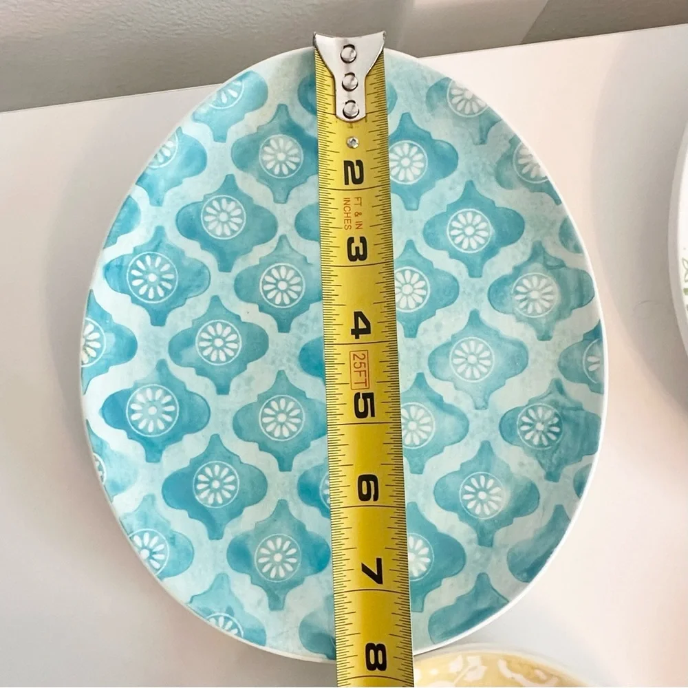 Pottery Barn Ceramic Colorful Easter Egg Shape Plate Set Pastel Yellow Pink Blue